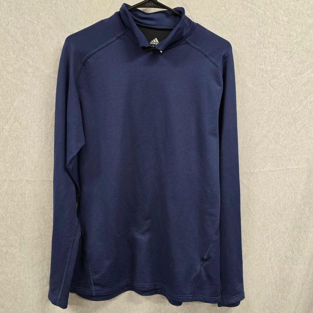 Adidas Climawarm Mens XL Navy Blue Mock Neck Long Sleeve Training Shirt 0420